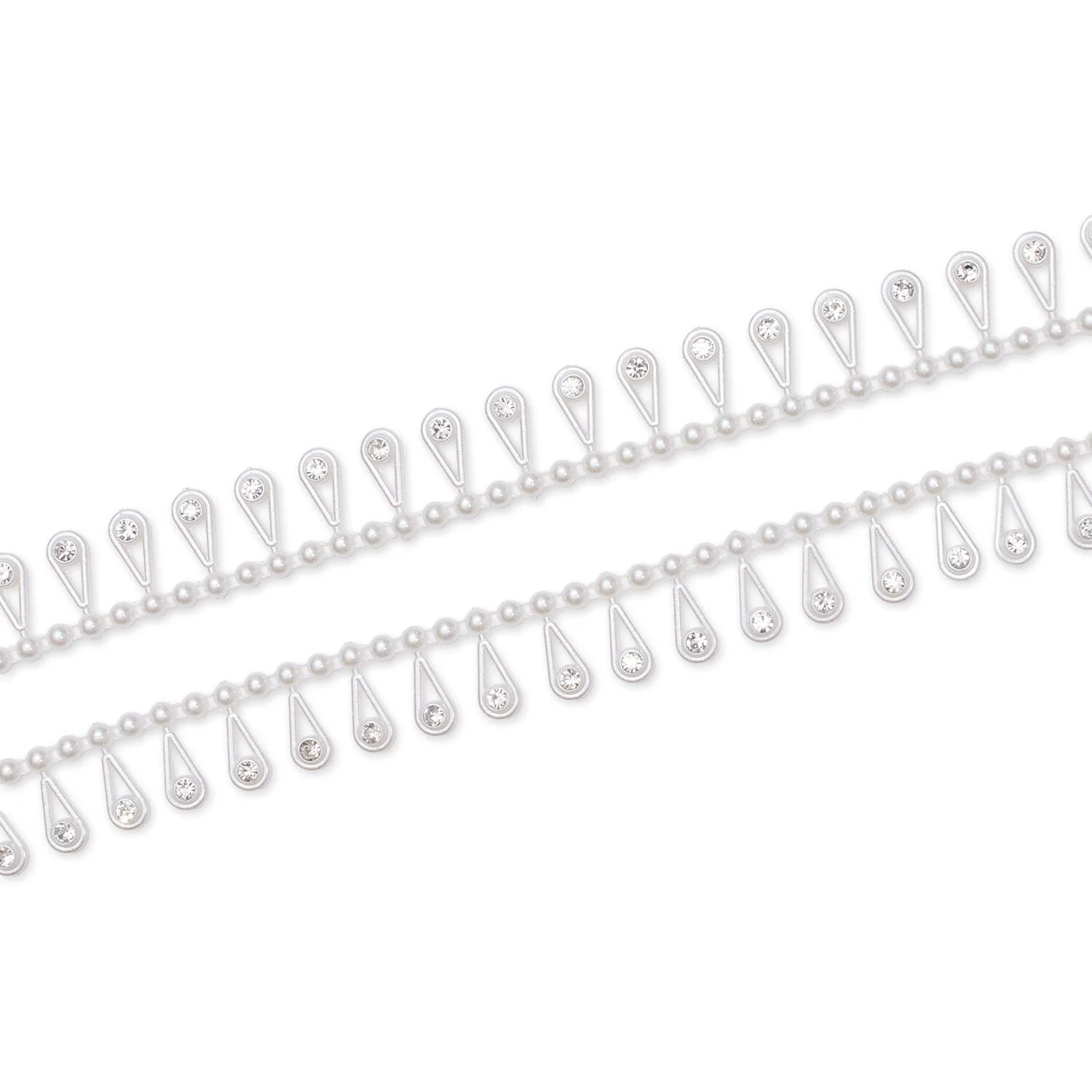 5/8 Inch Pearl Teardrops With Diamond Rhinestones On Chain Trim (10 Yards)