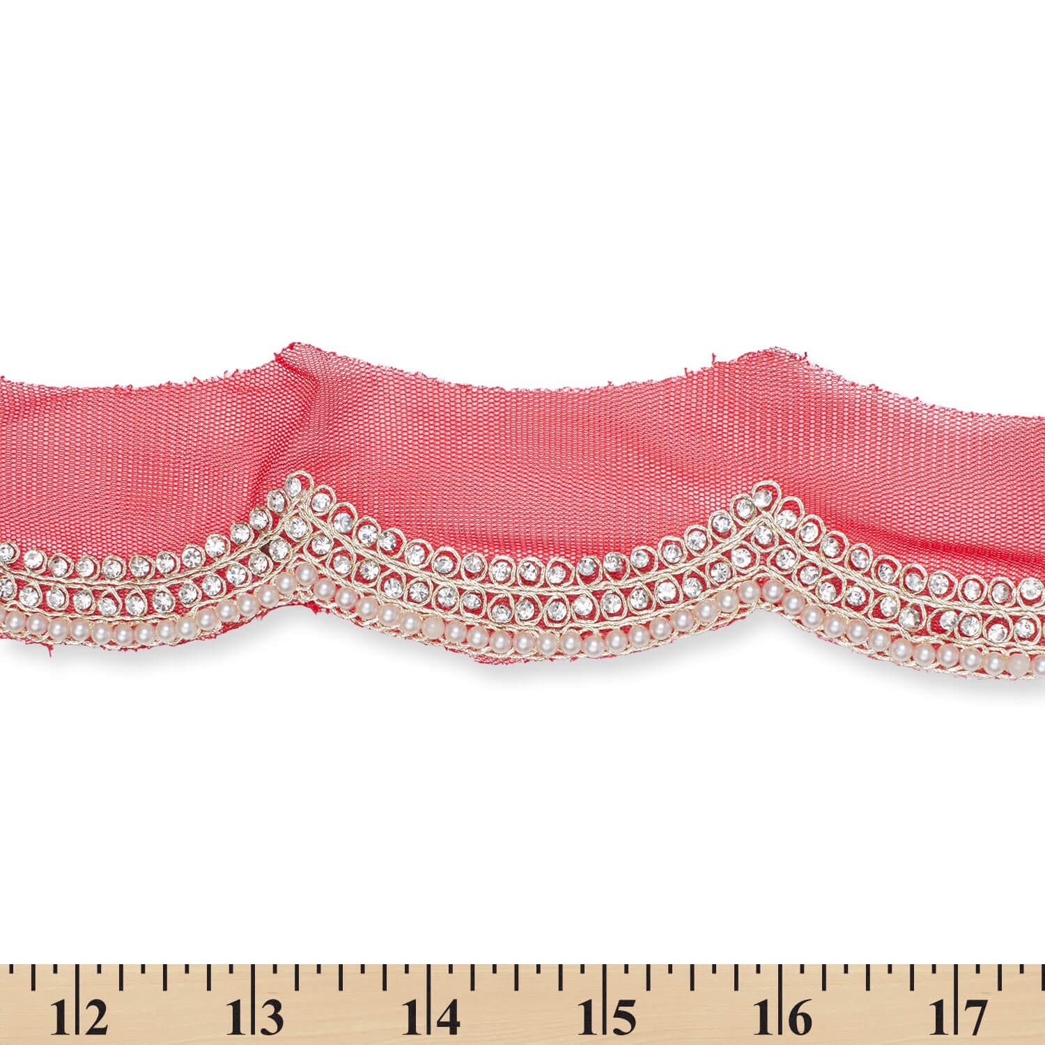 3 Inch Scalloped Regal Rhinestones Beads & Metallic Cording On Polyester Mesh Trim (9.8 Yards / 9 Meters) - Image 13