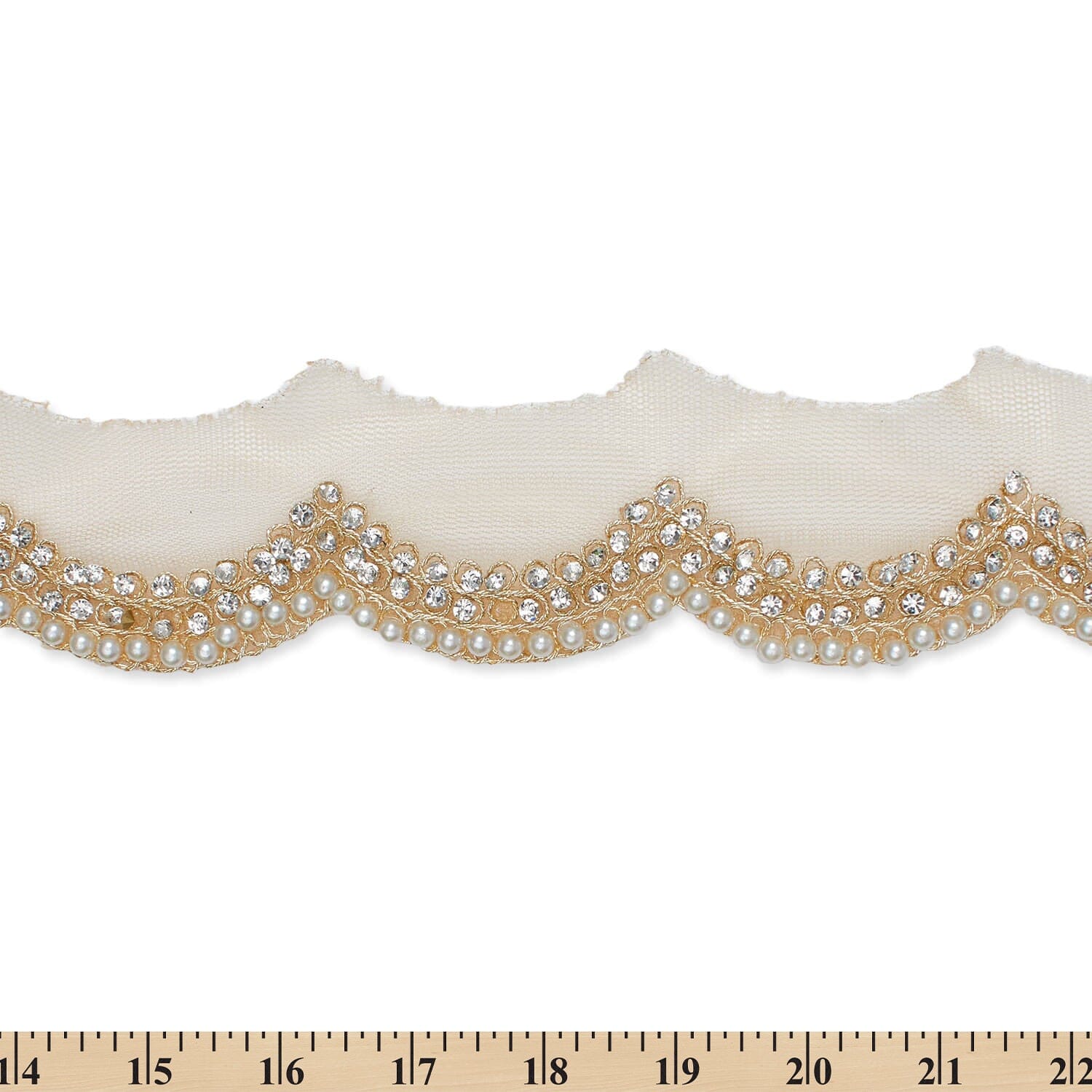 3 Inch Scalloped Regal Rhinestones Beads & Metallic Cording On Polyester Mesh Trim (9.8 Yards / 9 Meters) - Image 16