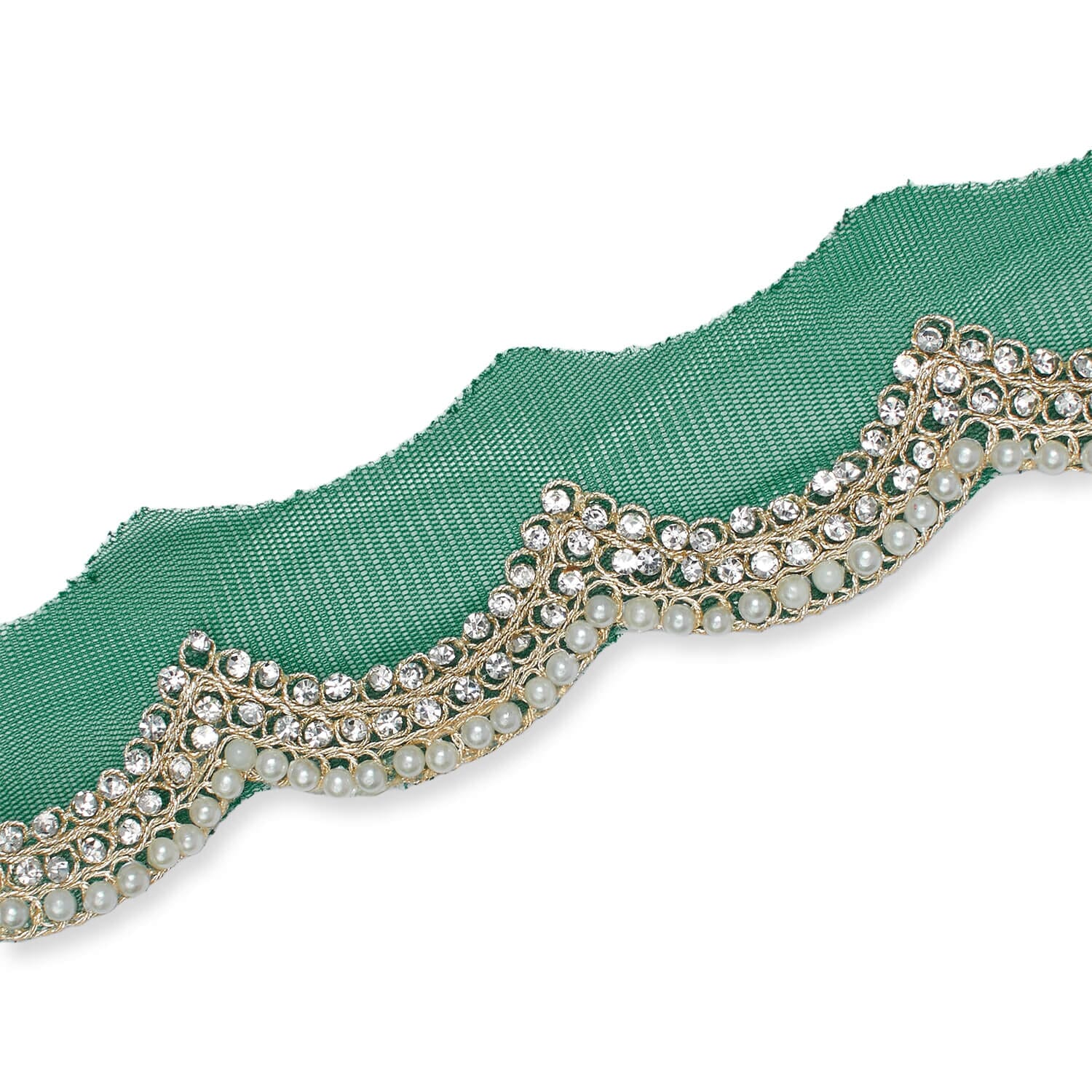 3 Inch Scalloped Regal Rhinestones Beads & Metallic Cording On Polyester Mesh Trim (9.8 Yards / 9 Meters) - Image 17