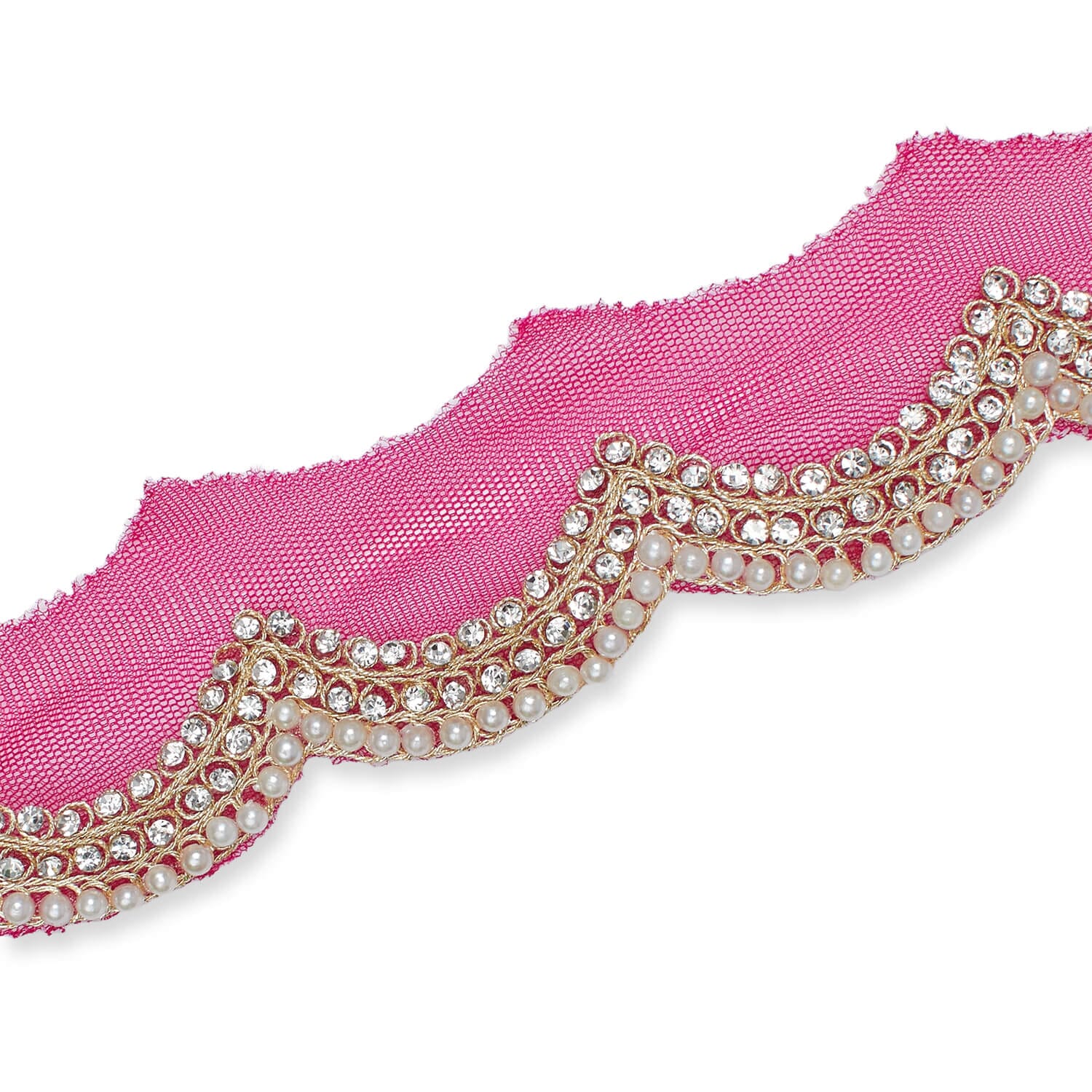 3 Inch Scalloped Regal Rhinestones Beads & Metallic Cording On Polyester Mesh Trim (9.8 Yards / 9 Meters) - Image 20