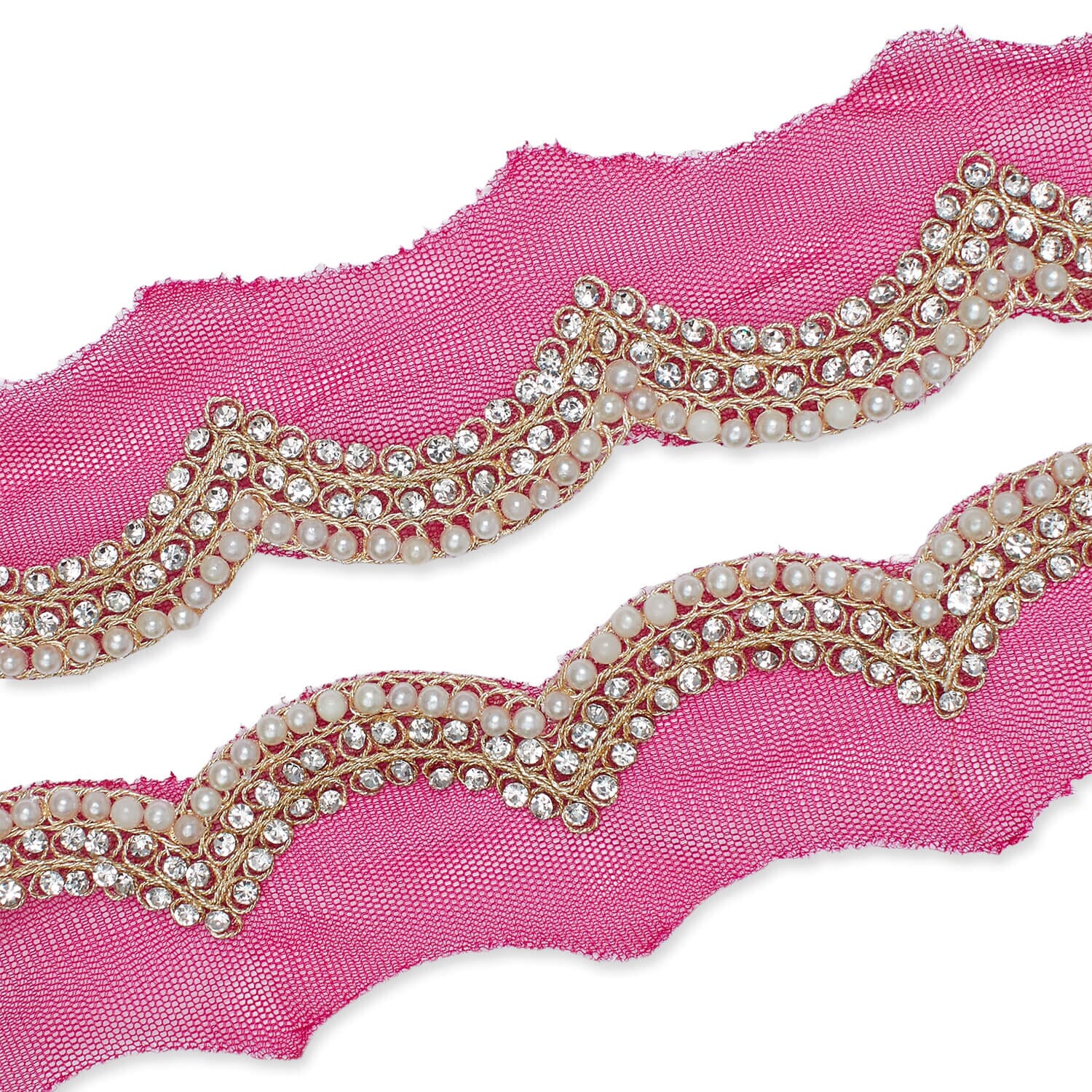 3 Inch Scalloped Regal Rhinestones Beads & Metallic Cording On Polyester Mesh Trim (9.8 Yards / 9 Meters) - Image 21