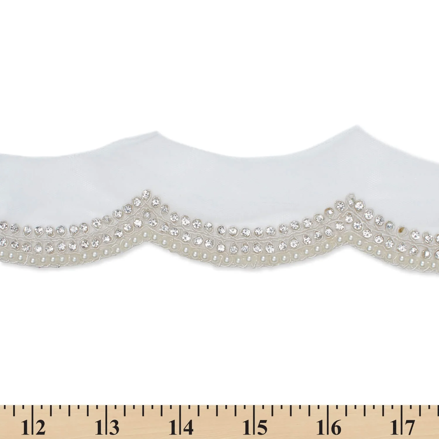 3 Inch Scalloped Regal Rhinestones Beads & Metallic Cording On Polyester Mesh Trim (9.8 Yards / 9 Meters) - Image 25