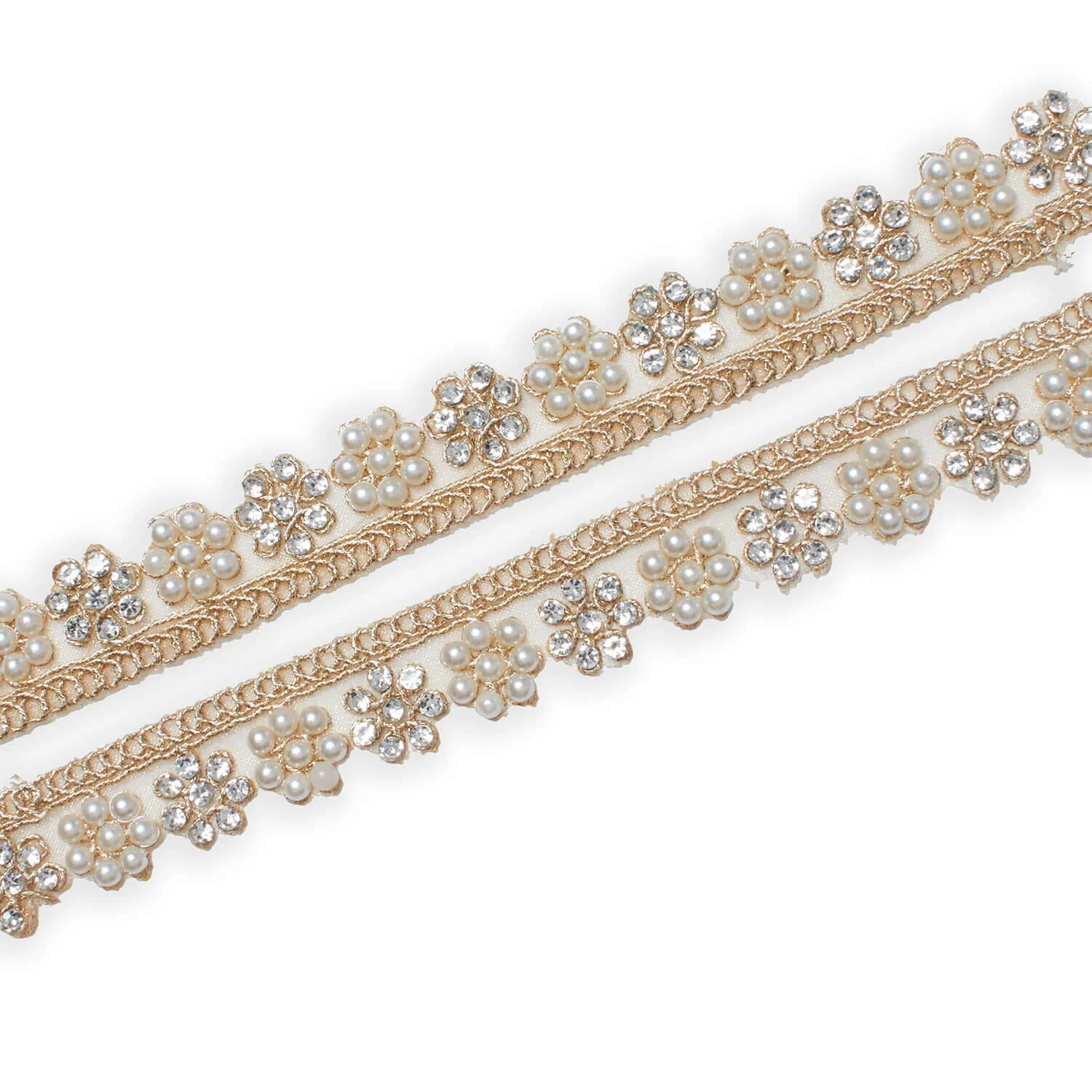 7/8 Inch Floral Beaded Rhinestone Corded Mesh Trim (9.8 Yards / 9 Meters) - Image 6