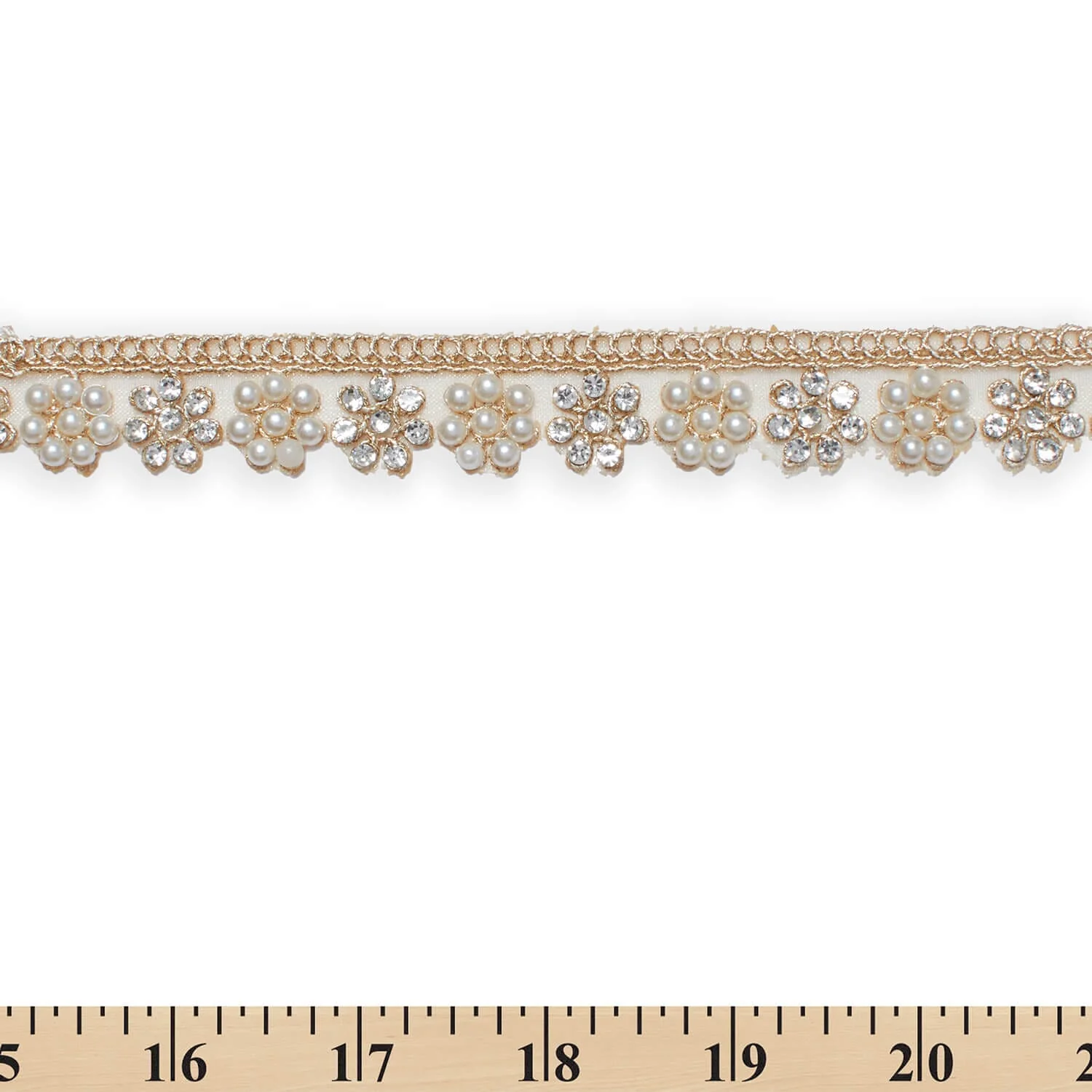 7/8 Inch Floral Beaded Rhinestone Corded Mesh Trim (9.8 Yards / 9 Meters) - Image 7