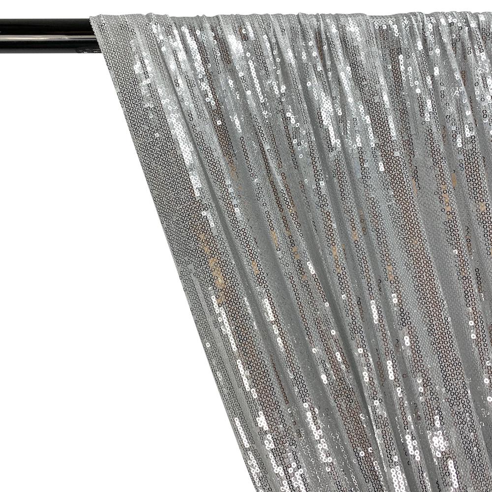 All-Over Micro Sequins Starlight On Stretch Mesh Rod Pocket Curtains - Silver - Image 2