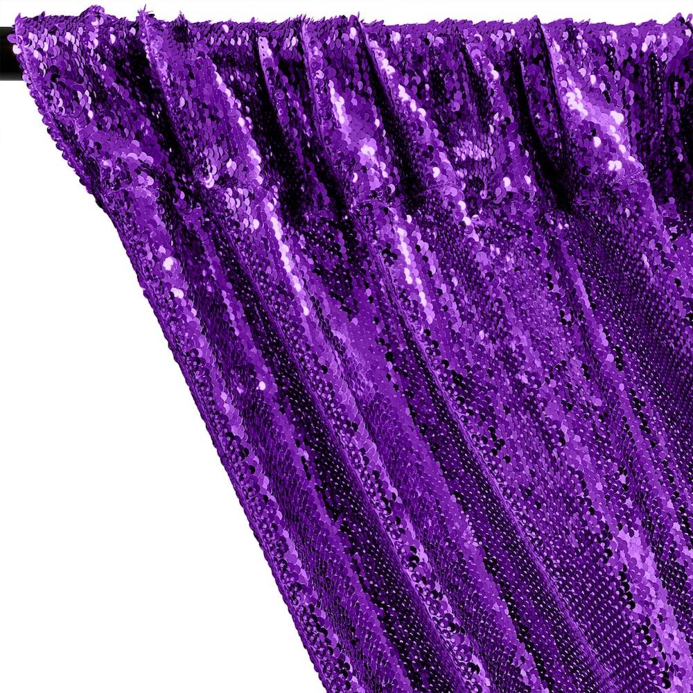All-Over Sequins Mermaid Scale on Stretch Mesh Rod Pocket Curtains - Purple - Image 2