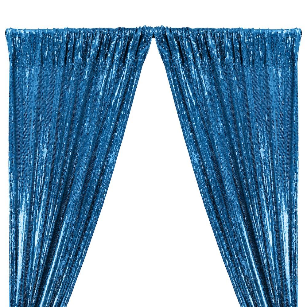 All-Over Sequins Mermaid Scale on Stretch Mesh Rod Pocket Curtains - Turquoise
