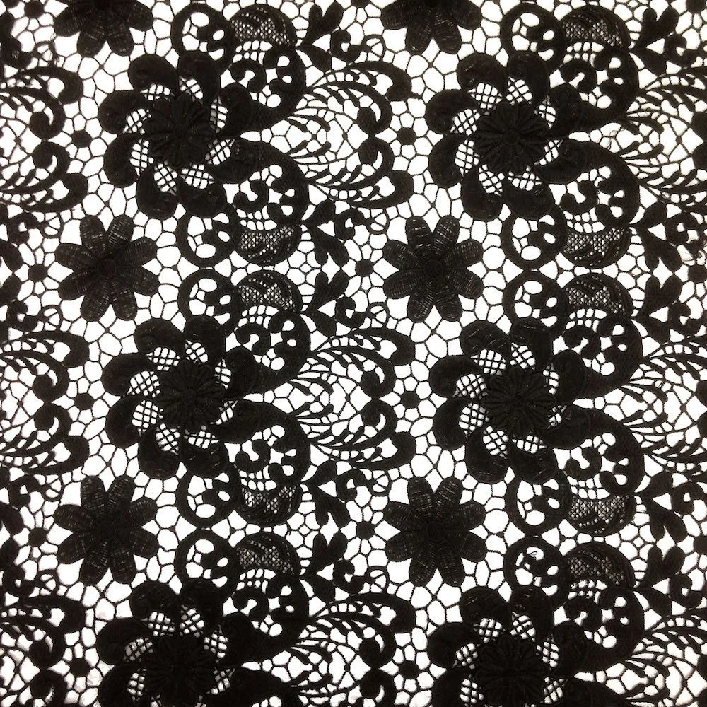 Black Lily Flower Guipure French Venice Lace - Image 2