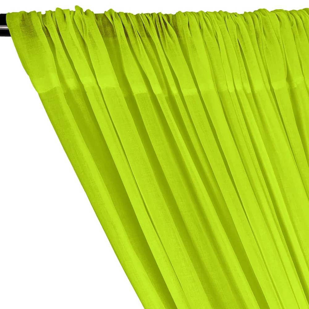 Cotton Voile Rod Pocket Curtains - Neon Lime Green - Image 2
