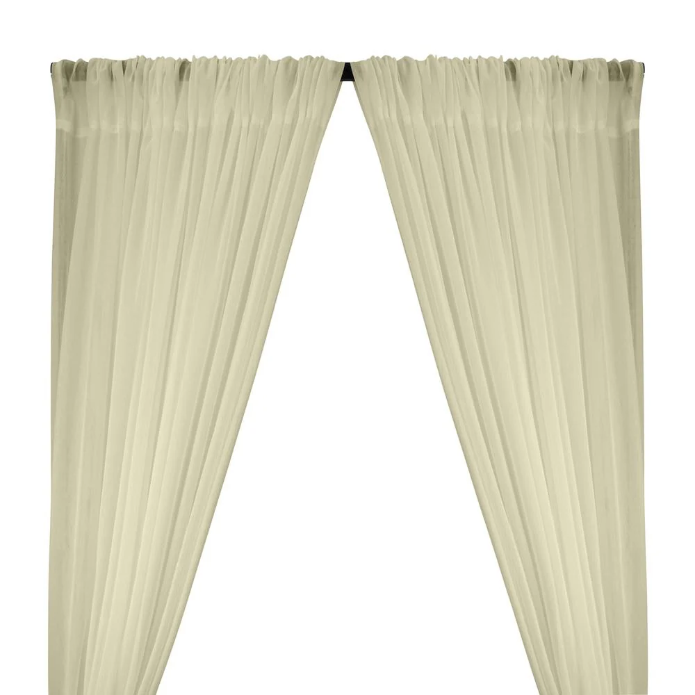 Crushed Sheer Voile Rod Pocket Curtains - Beige
