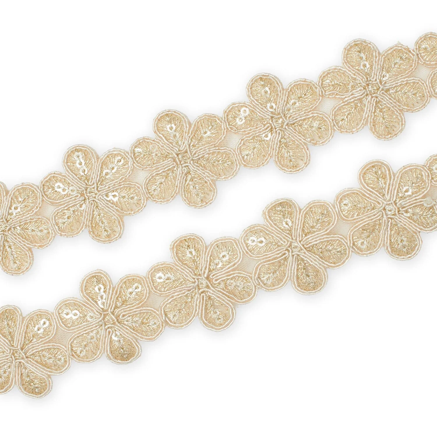 Daisy Flower Corded Sequin Embroidery On 1 & 1/2 Inch Scalloped Mesh Lace Trim - Image 5