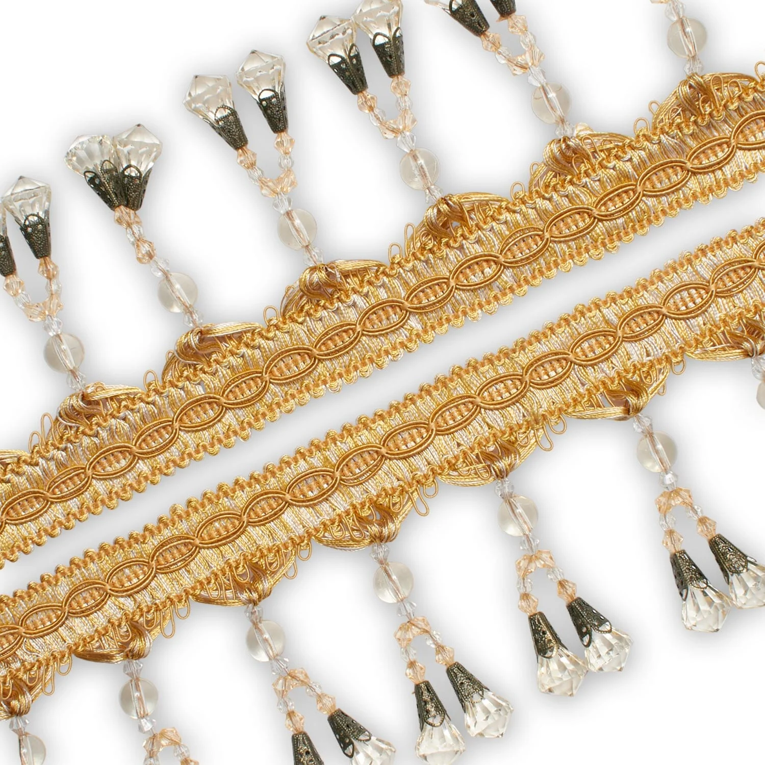 Dual Beaded Rhinestone Tassel Fringe Trim - Image 12