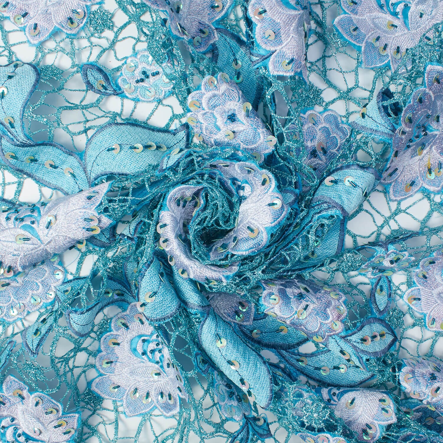 Floral Leaf Embroidery Chemical Metallic Lace with Sequins - Image 11