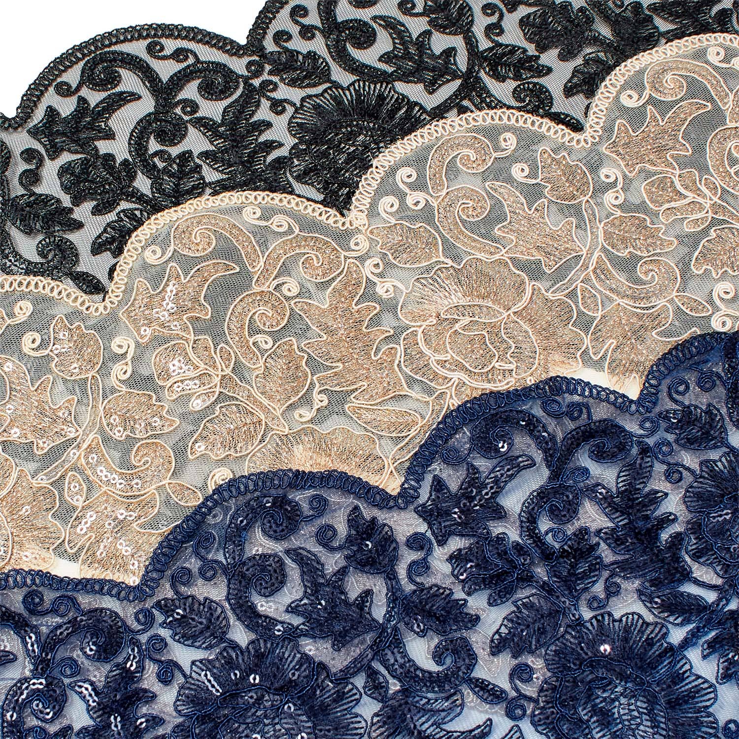 Floral Sequin Embroidery On 8 Inch Corded Mesh Lace Trim