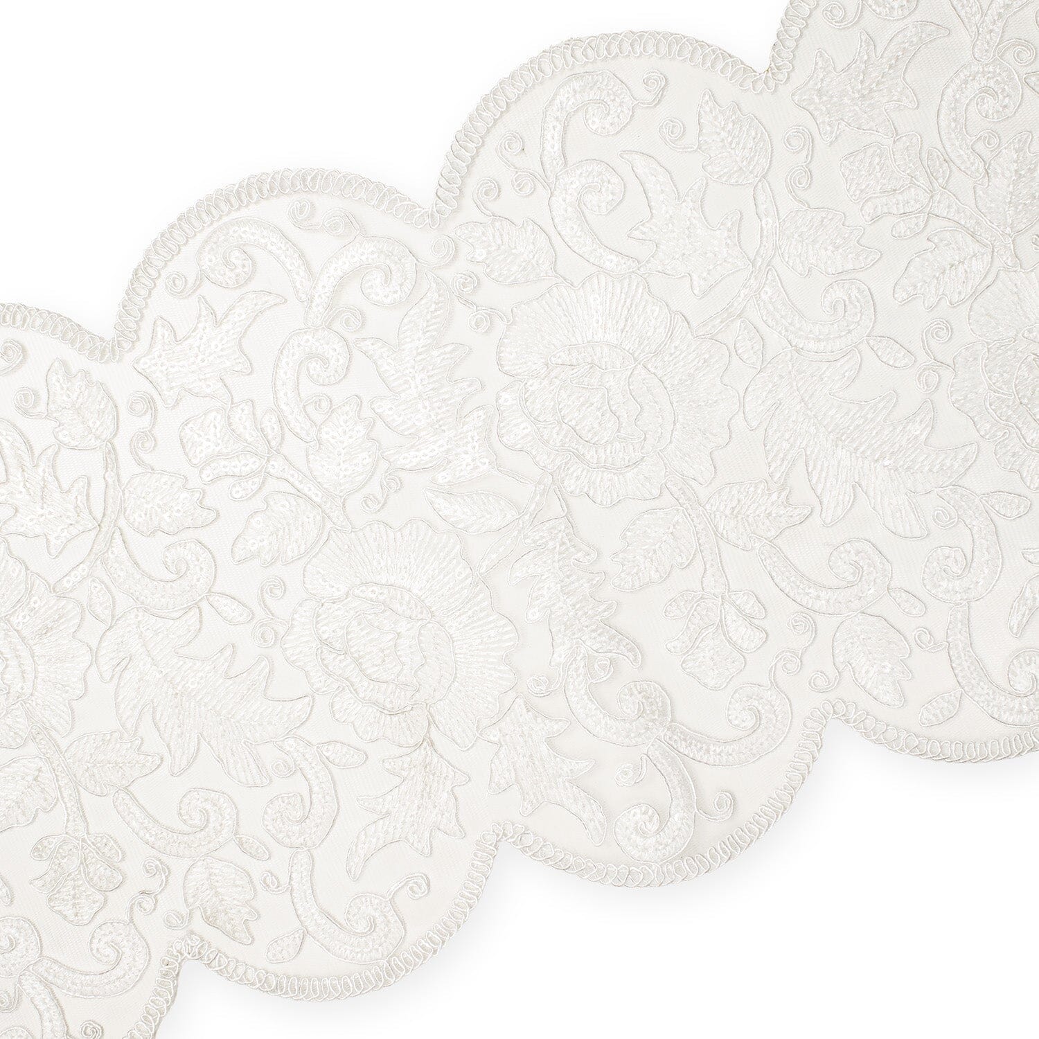 Floral Sequin Embroidery On 8 Inch Corded Mesh Lace Trim - Image 3
