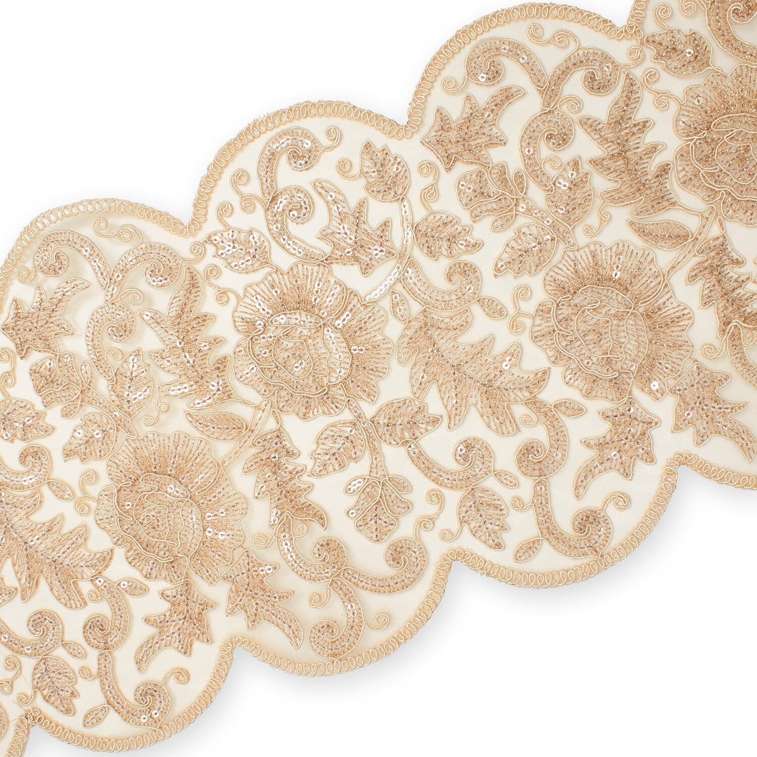Floral Sequin Embroidery On 8 Inch Corded Mesh Lace Trim - Image 6