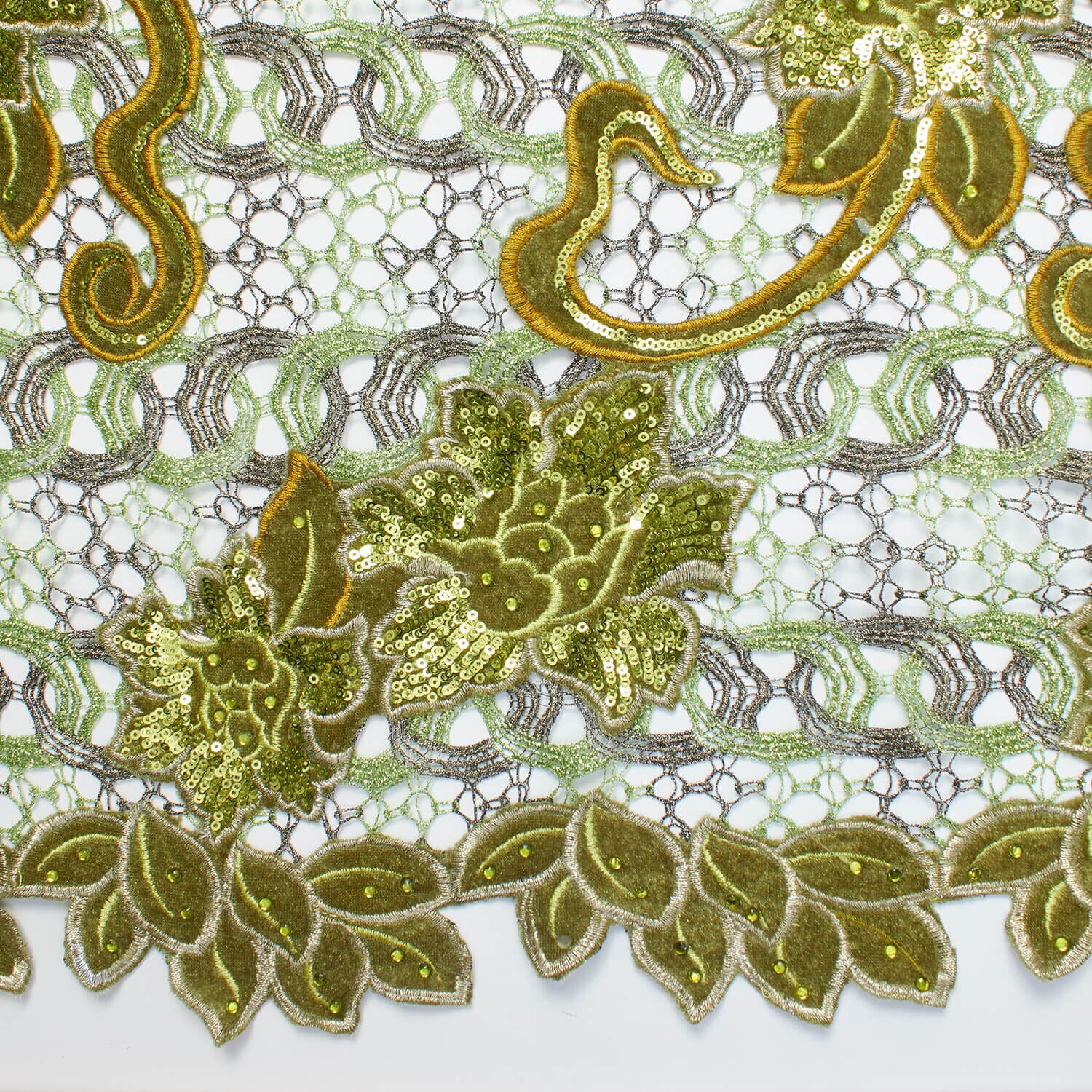 Floral Velvet Chemical Metallic Lace with Sequins & Rhinestones - Image 3