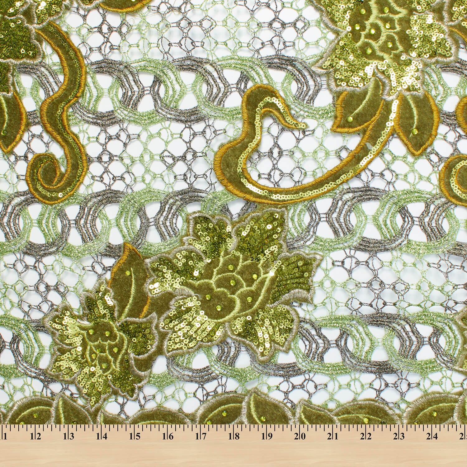 Floral Velvet Chemical Metallic Lace with Sequins & Rhinestones - Image 5