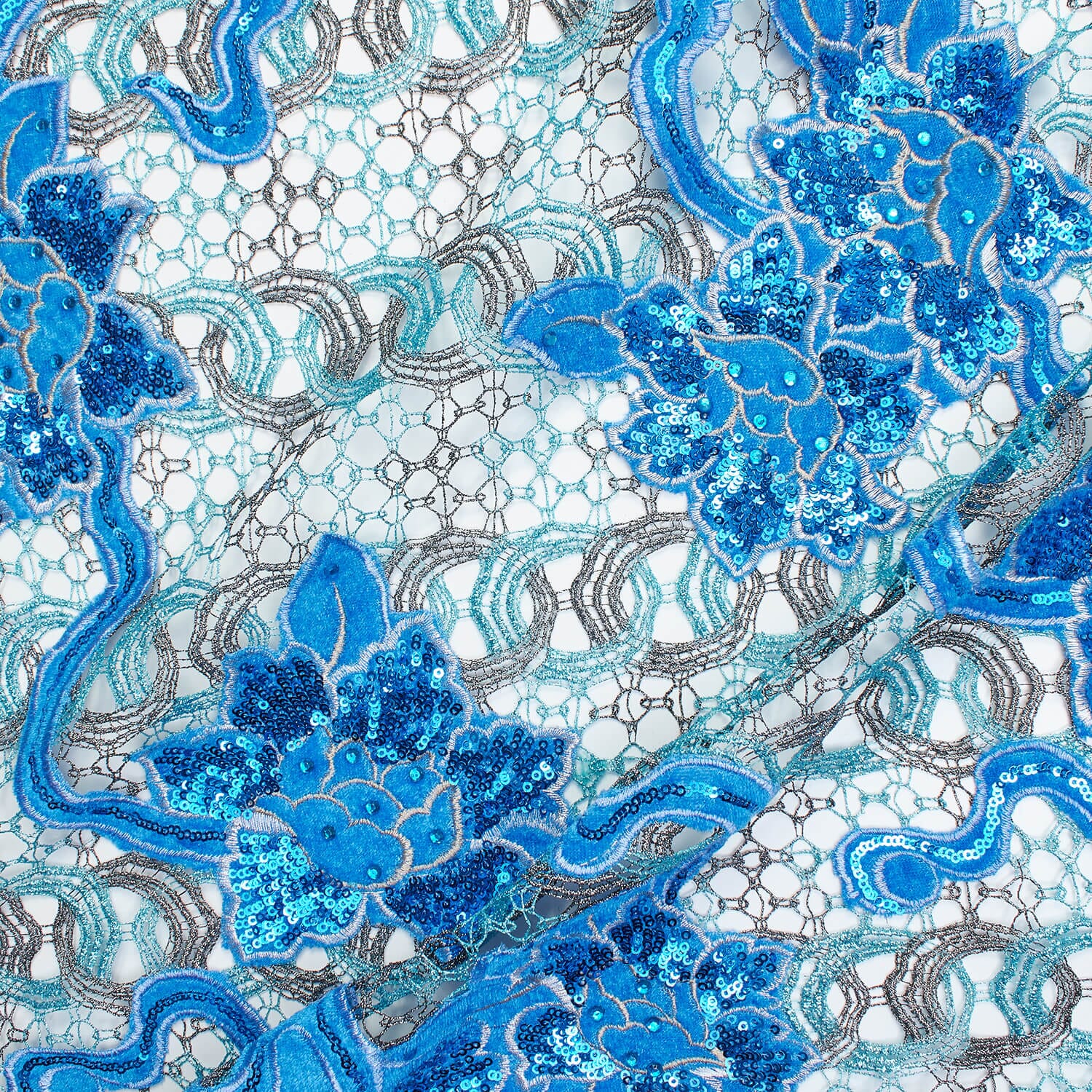 Floral Velvet Chemical Metallic Lace with Sequins & Rhinestones - Image 6