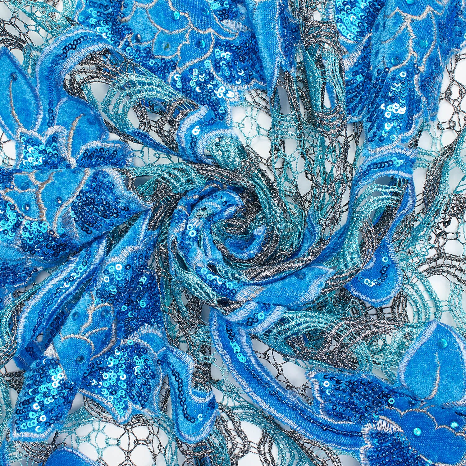 Floral Velvet Chemical Metallic Lace with Sequins & Rhinestones - Image 8