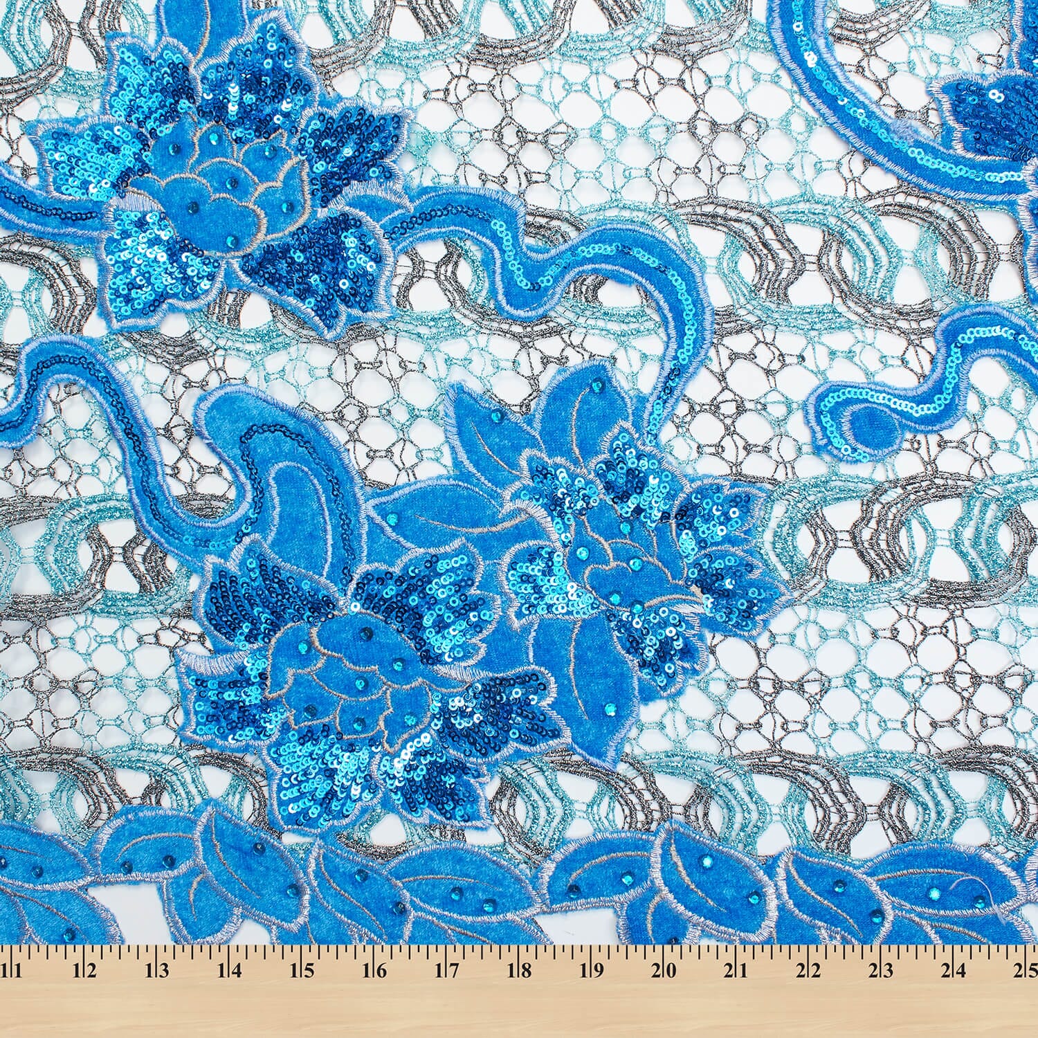 Floral Velvet Chemical Metallic Lace with Sequins & Rhinestones - Image 9