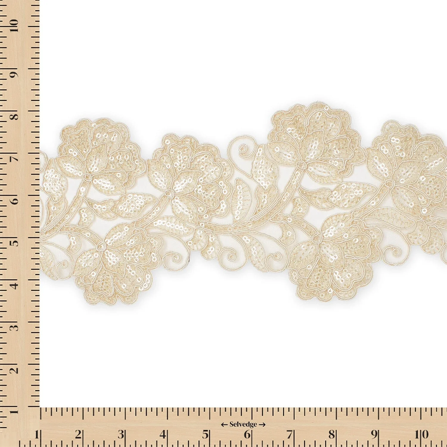 Floral Vine Corded Sequin Embroidery On 4 Inch Scalloped Mesh Lace Trim - Image 7