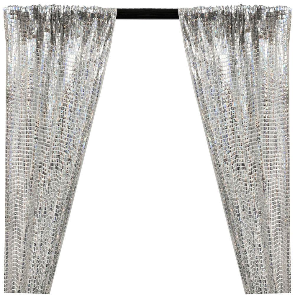 Hologram 8mm Square Sequins Rod Pocket Curtains (All Colors Available) - Silver