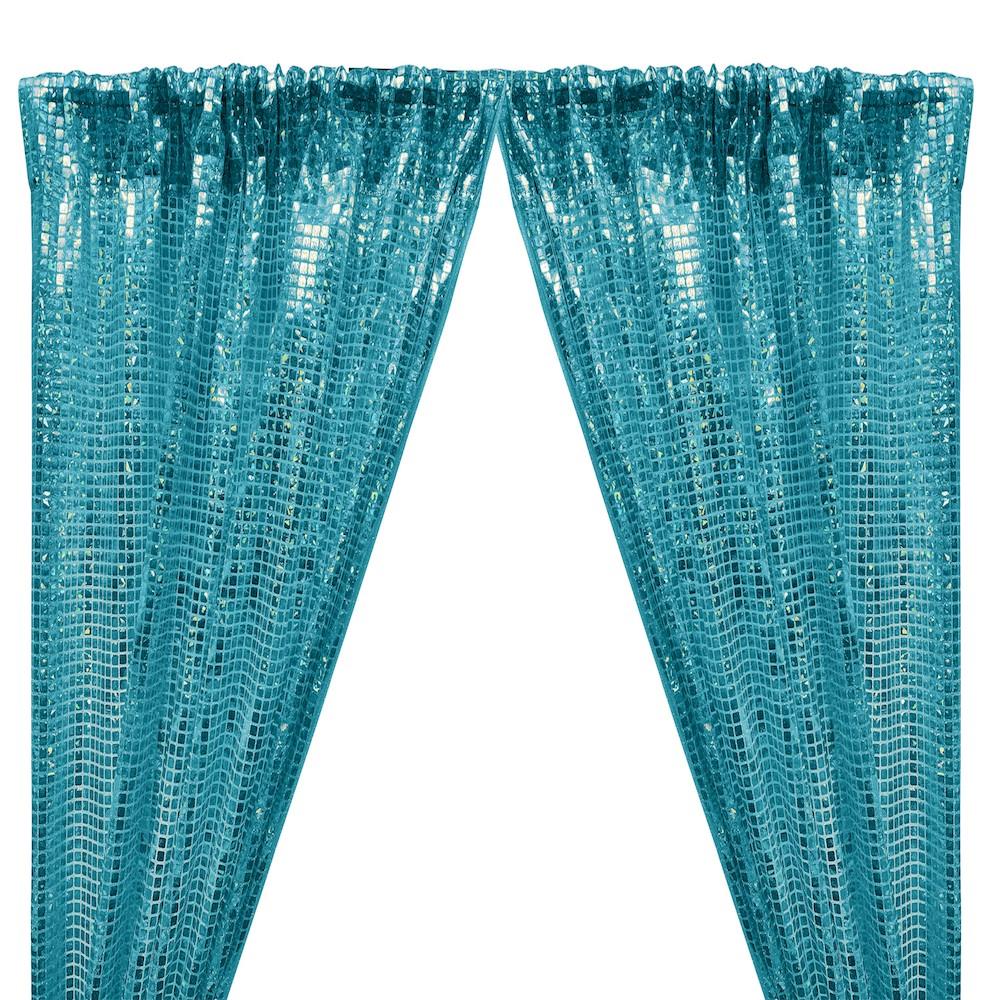 Hologram 8mm Square Sequins Rod Pocket Curtains -  Turquoise