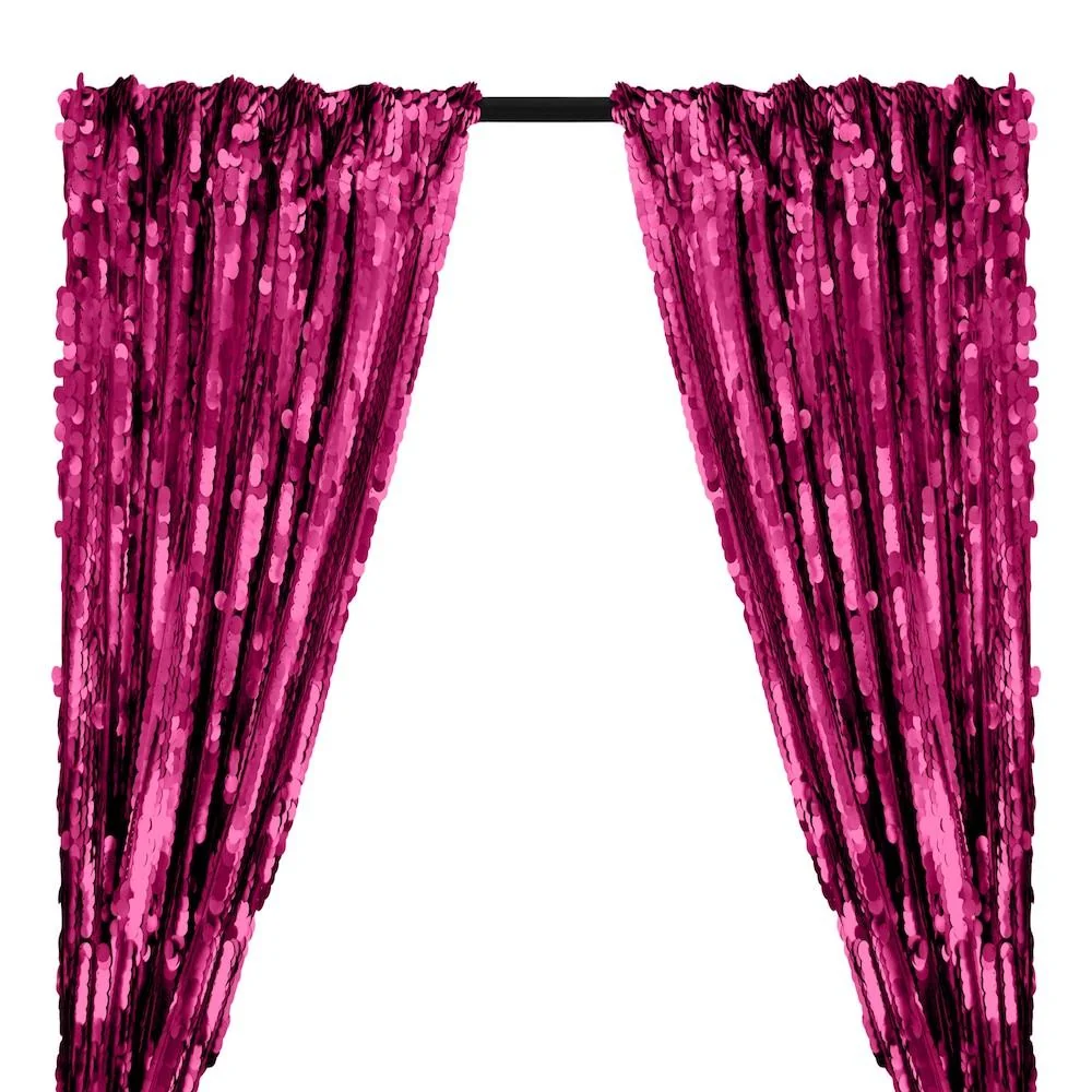 Paillette Circle Sequins Rod Pocket Curtains - Fuchsia