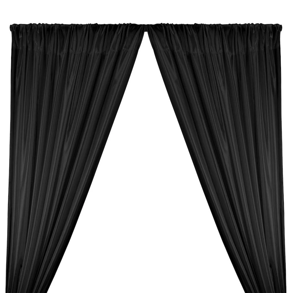 Poly China Silk Lining Rod Pocket Curtains - Black
