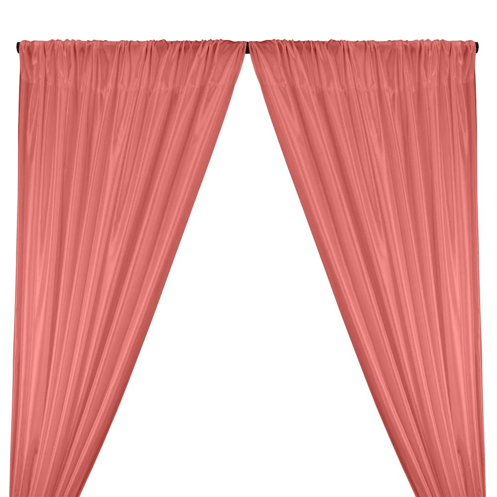 Poly China Silk Lining Rod Pocket Curtains - Coral