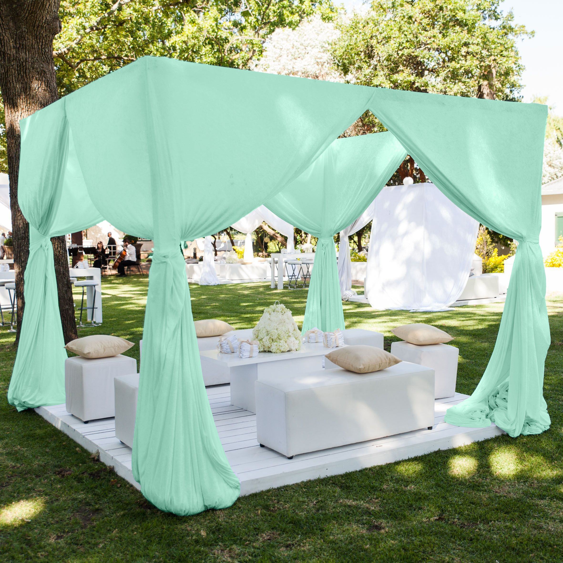 Polyester Chiffon Rod Pocket Curtains - Aqua Blue - Image 3