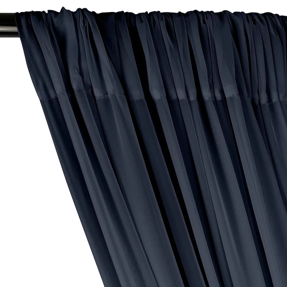 Polyester Chiffon Rod Pocket Curtains - Navy Blue - Image 2