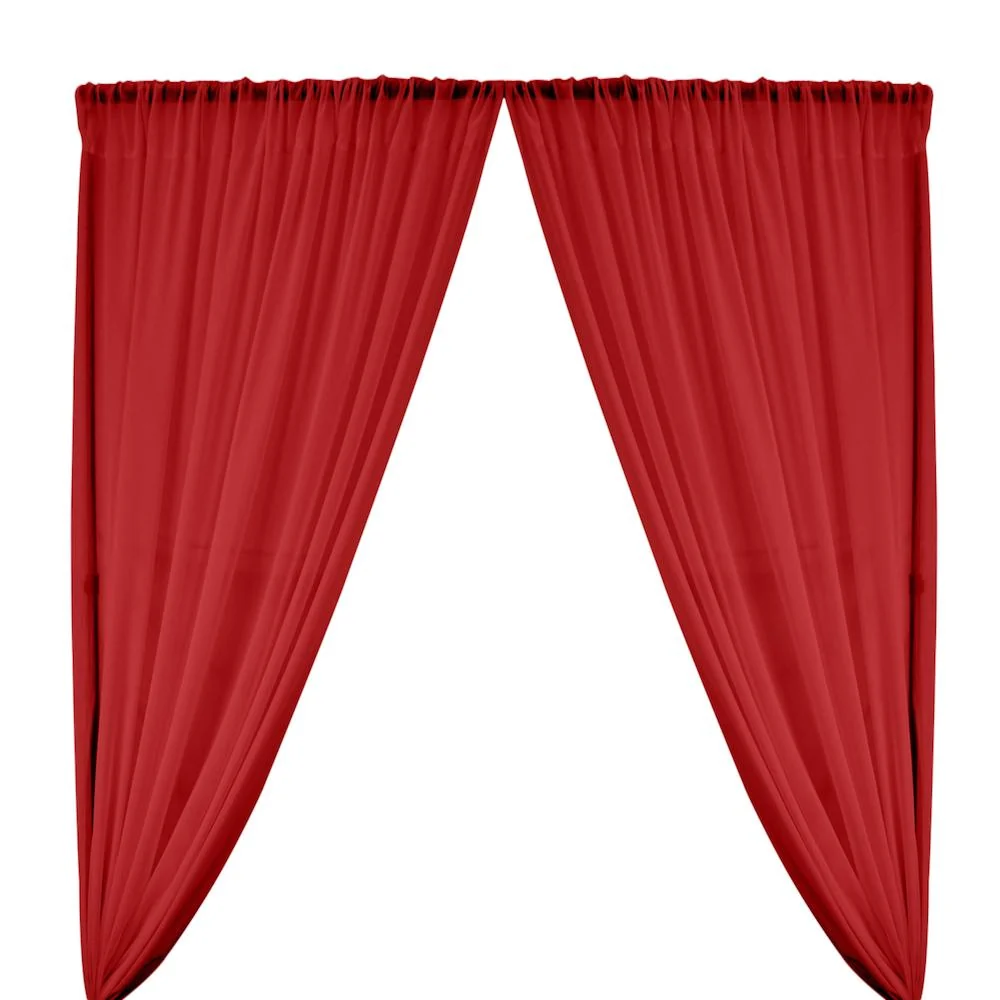 Polyester Chiffon Rod Pocket Curtains - Red