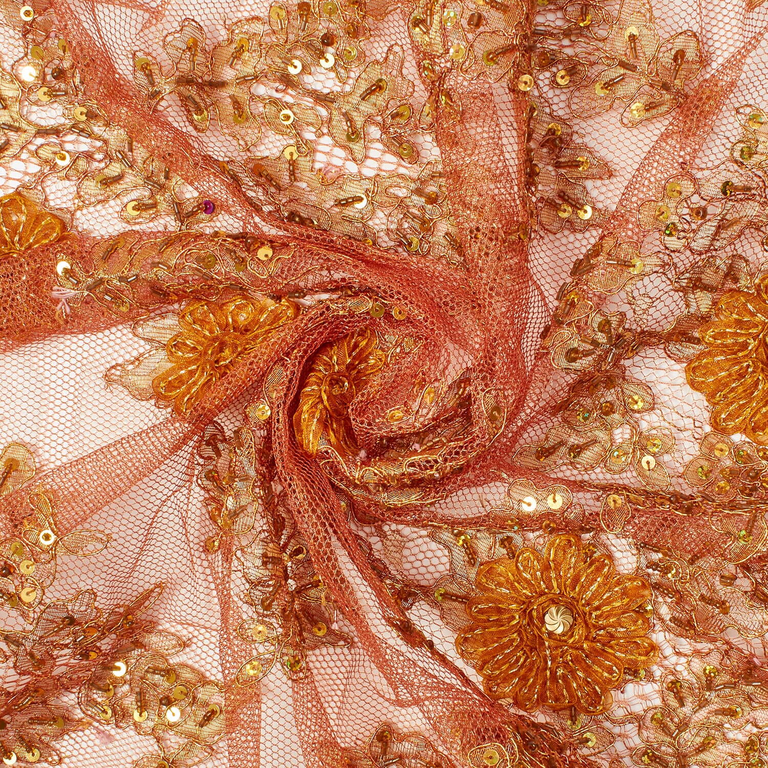 Rust Embroidered Daisy On Mesh - Image 2