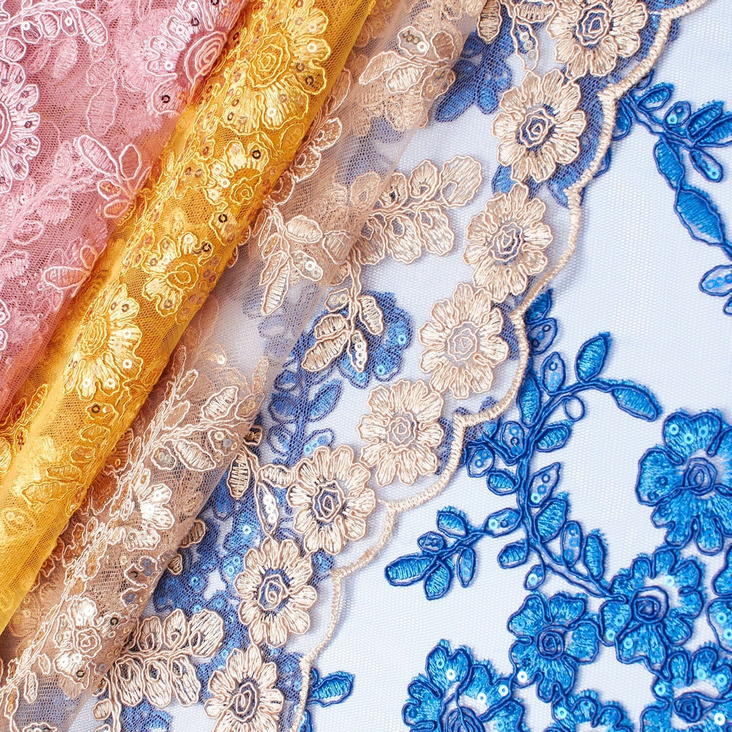 Sheer Floral Sequined Embroidery On Lace