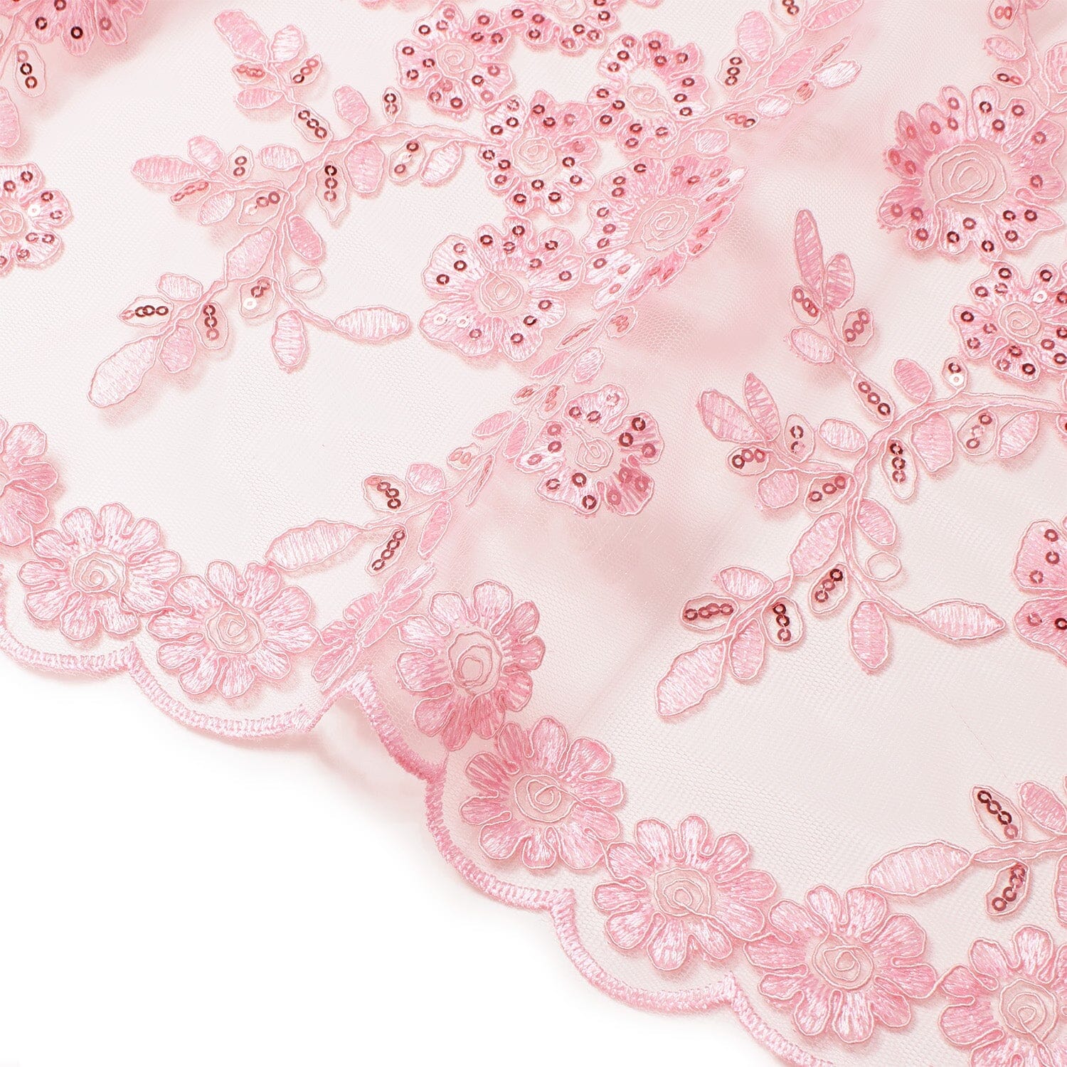 Sheer Floral Sequined Embroidery On Lace - Image 12