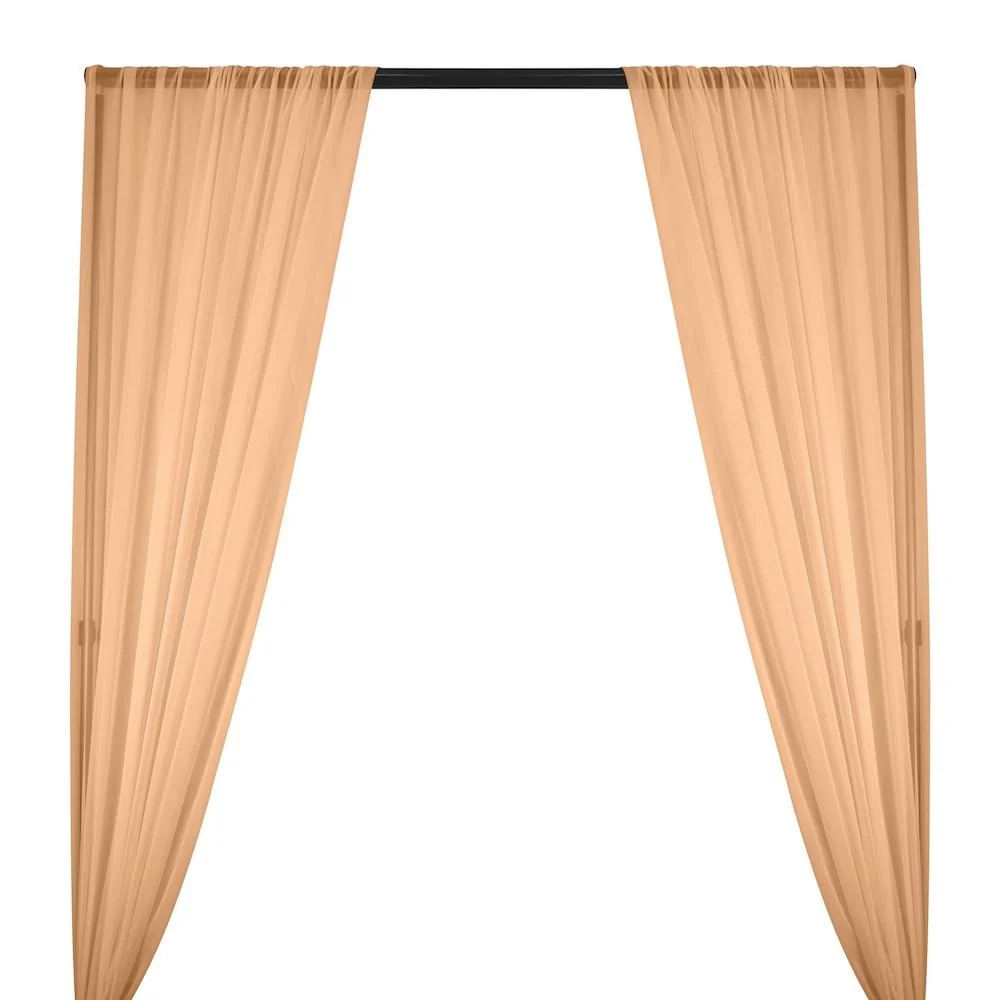 Silk Georgette Chiffon Rod Pocket Curtains - Peach