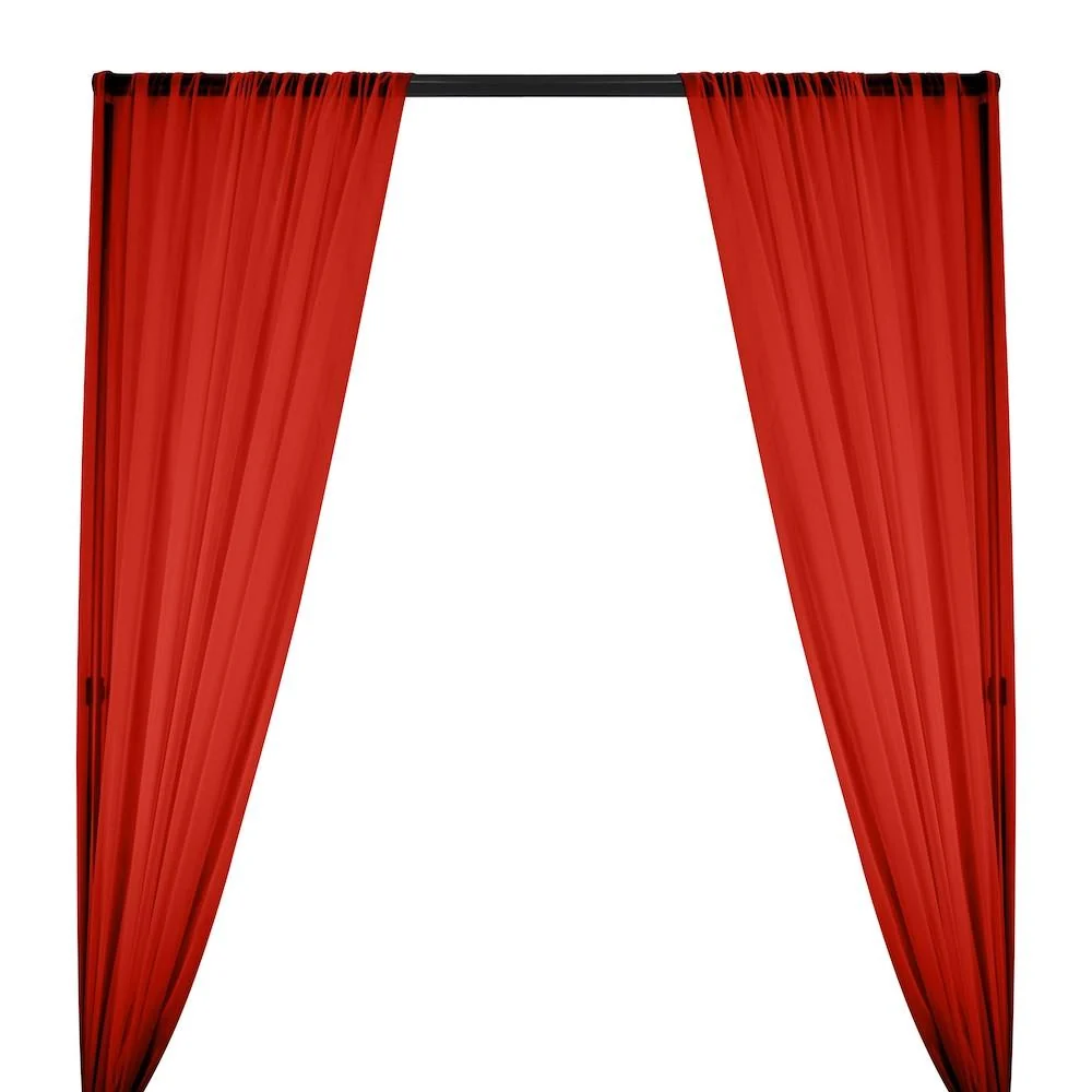 Silk Georgette Chiffon Rod Pocket Curtains - Red