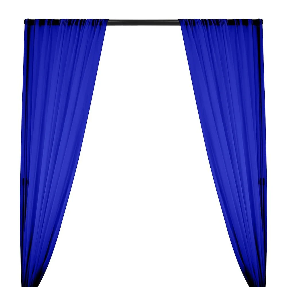 Silk Georgette Chiffon Rod Pocket Curtains - Royal Blue