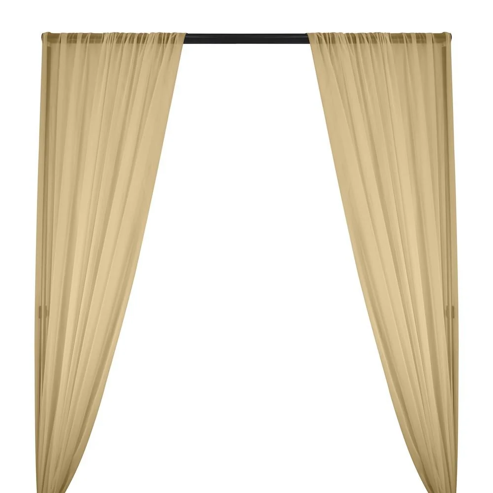 Silk Georgette Chiffon Rod Pocket Curtains - Taupe