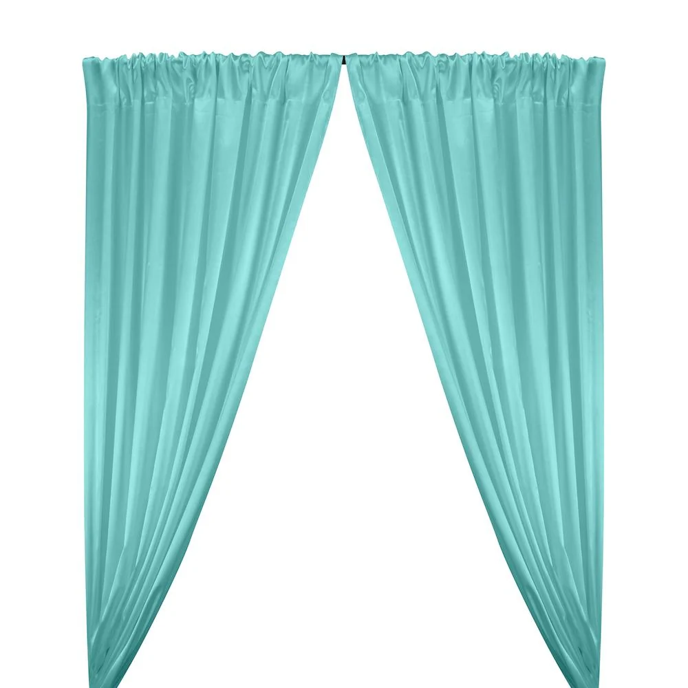 Stretch Charmeuse Satin Rod Pocket Curtains - Aqua Blue