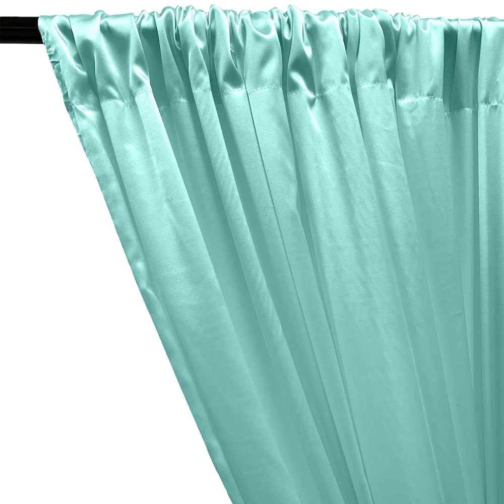 Stretch Charmeuse Satin Rod Pocket Curtains - Aqua Blue - Image 2