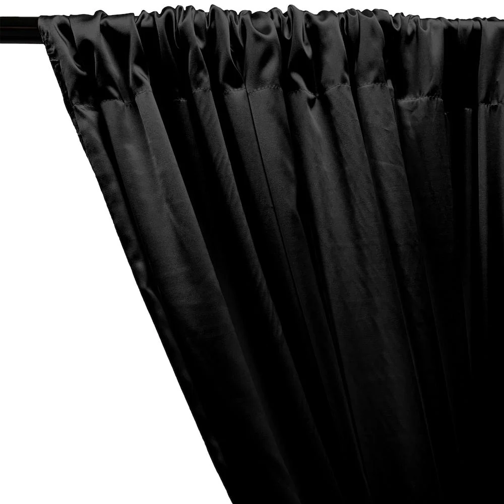 Stretch Charmeuse Satin Rod Pocket Curtains - Black - Image 2