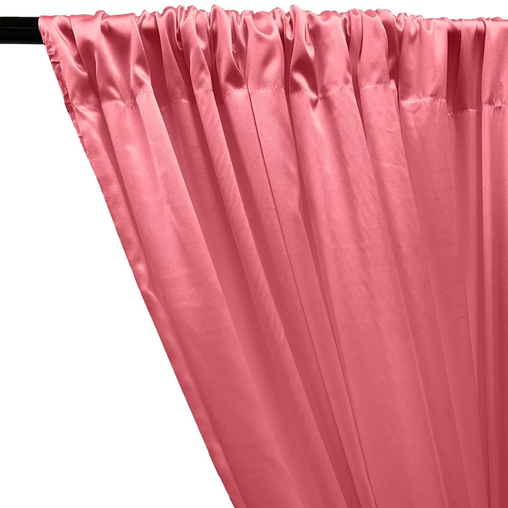 Stretch Charmeuse Satin Rod Pocket Curtains - Coral - Image 2