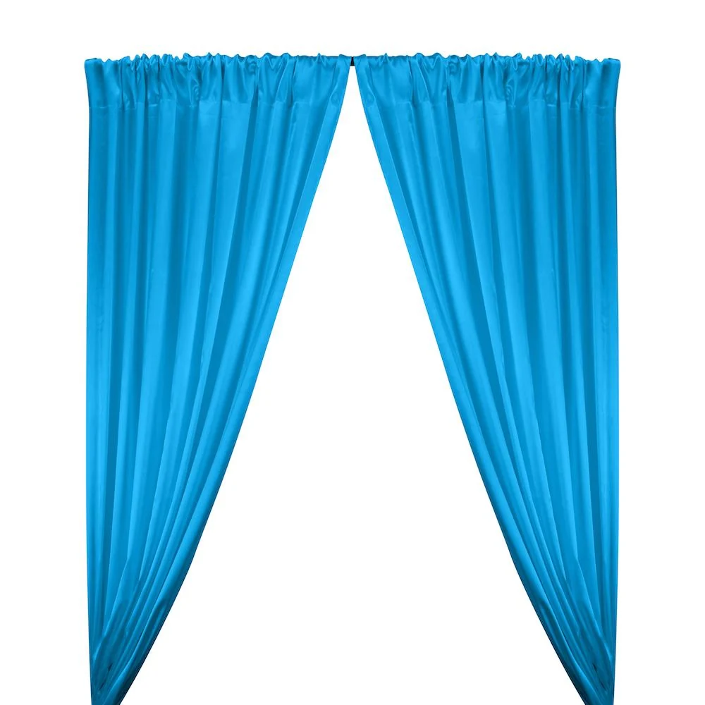 Stretch Charmeuse Satin Rod Pocket Curtains - Turquoise