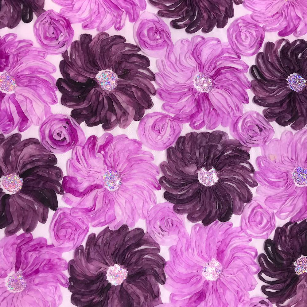Two Tone Floral Ribbon on Mesh with Sequins - Image 12